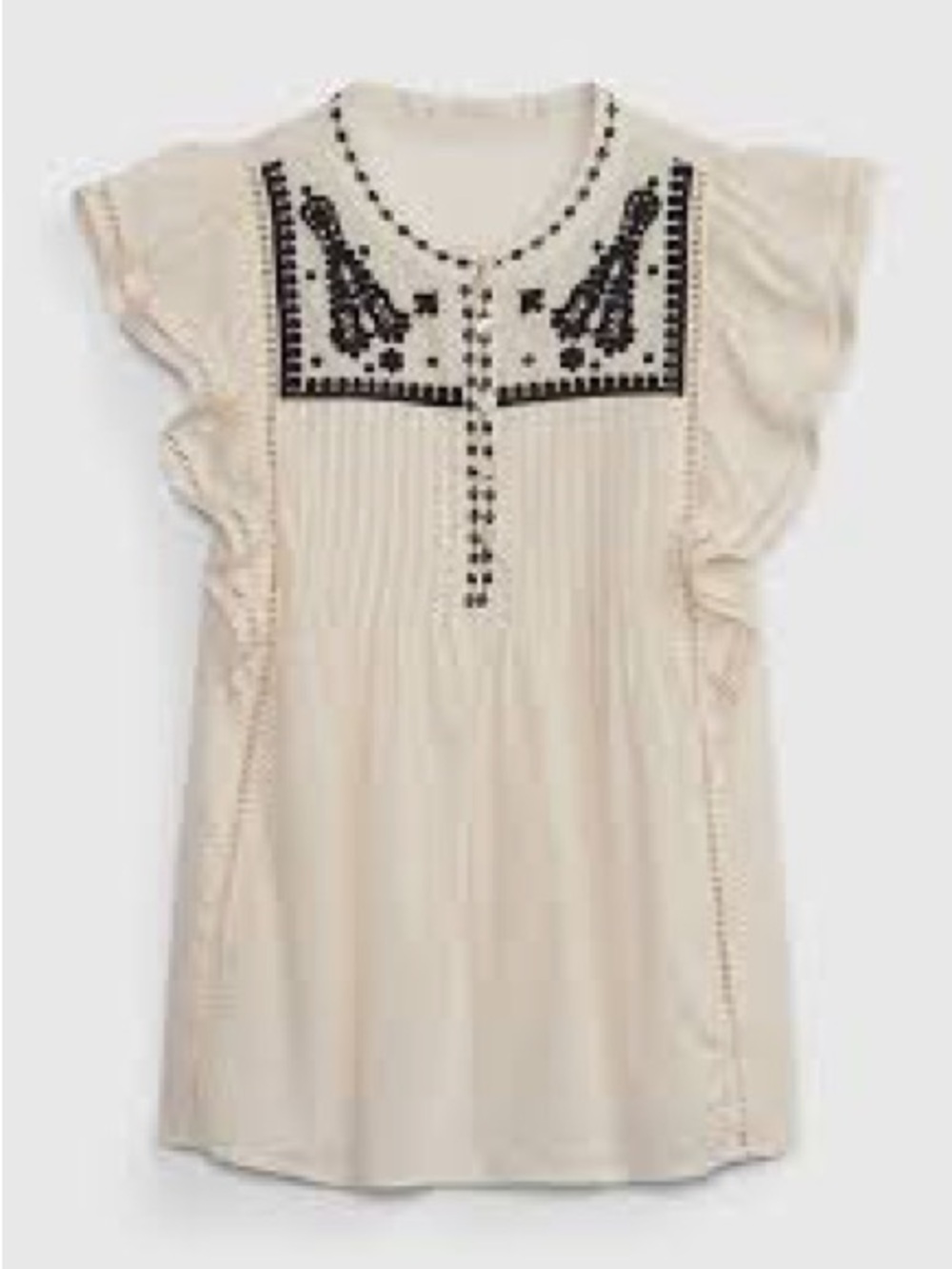 Gap Embroidered Cream Flutter Sleeve Women's Top
